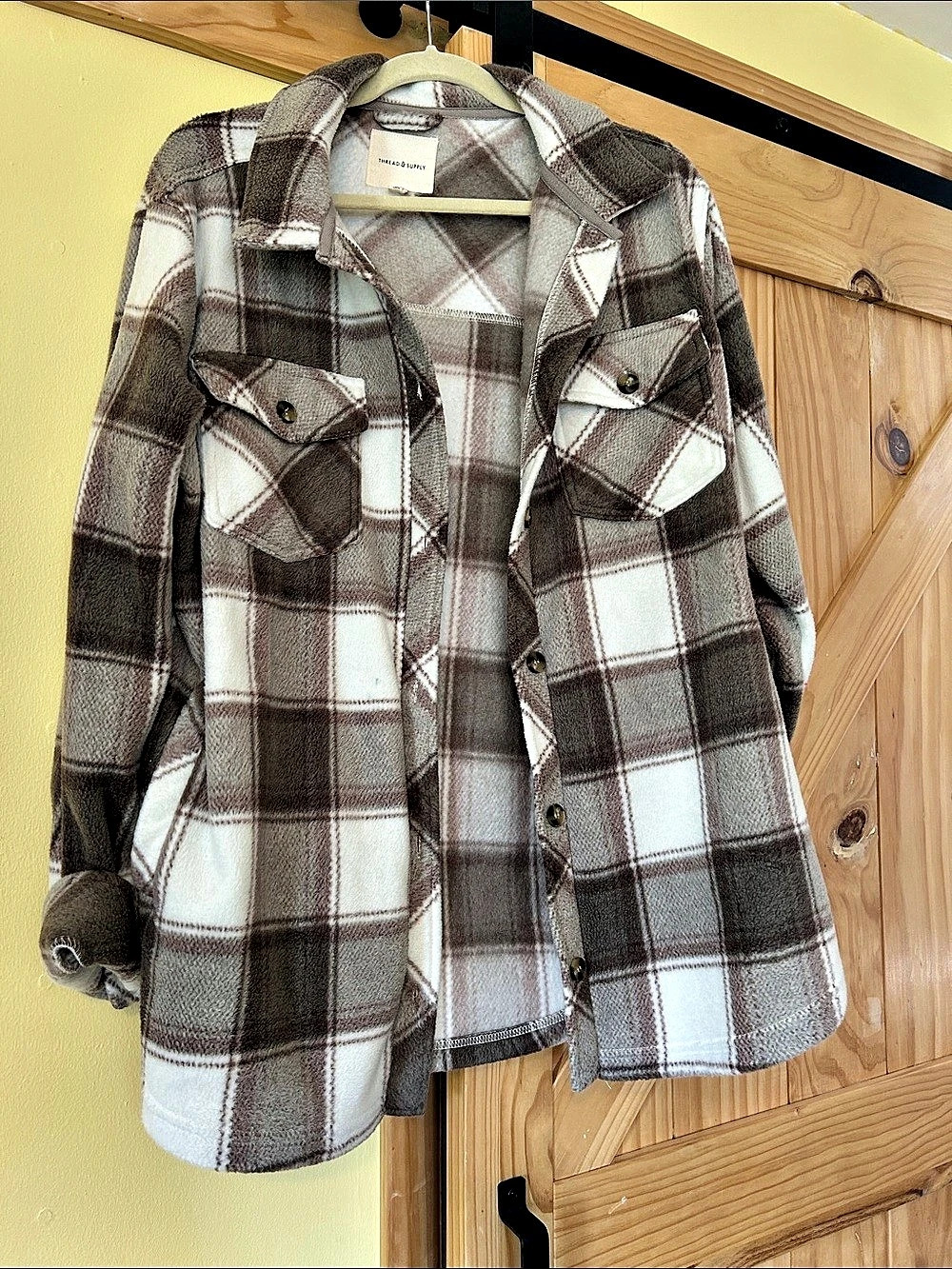 Thread & Supply Plaid Fleece Shirt Jacket Brown & White
